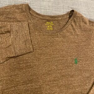 Polo Ralph Lauren Long Sleeve T Shirt Brown Heathered Men XL Crew Neck Polo Pony